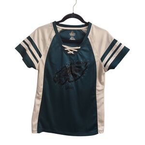 MAJESTIC Womens NFL Eagles Short Sleeve M VNeck Laced Jersey Top
